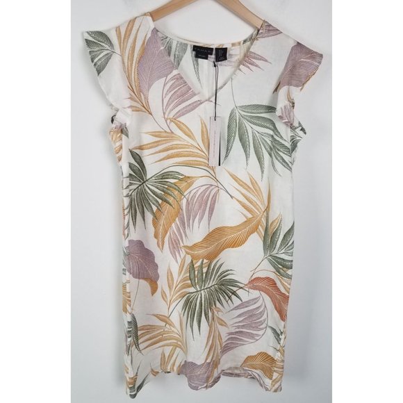 Tahari Dresses & Skirts - Tahari Women's Sz. S 100% Linen Tropical Palm Flutter Sleeve Dress NWT